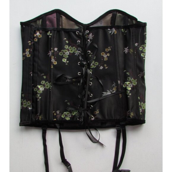 Black Asian Satin Jacquard Corset Set - XL - NEW - Picture 6 of 8